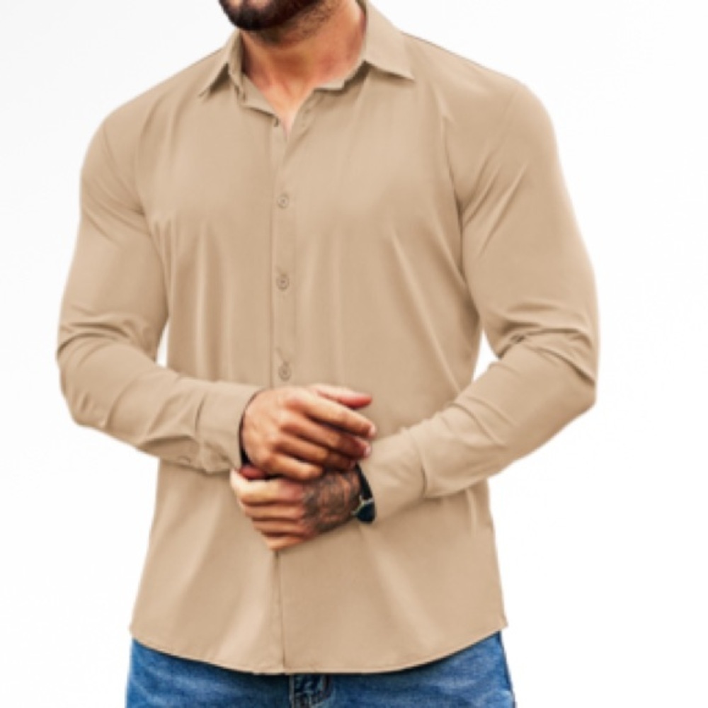NWT Coofandy Beige Long Sleeve Shirt Sz M Men